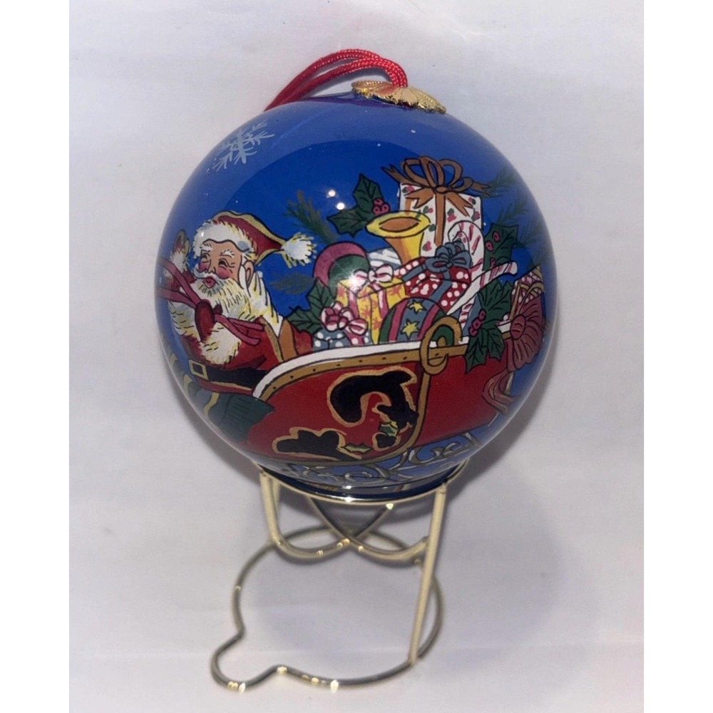 Brighten the Season Glass Ball Christmas Ornament 3.75" Hand Painted Santa S